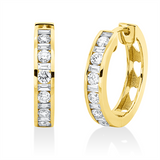 Creolen 18 kt GG, 14 Bag. 0,27 ct, TW-si, 12 Brill. 0,55 ct, TW-si