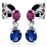 Ohrschmuck 18 kt WG, 2 Brill. 0,03 ct, W-pi, 2 Rubine 0,50 ct rot, 2 Saphire 0,96 ct blau