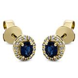 Ohrstecker 18 kt GG, 28 Brill. 0,08 ct, TW-si, 2 Saphire 0,46 ct blau