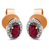 Ohrstecker 18 kt RG, 30 Brill. 0,14 ct, TW-si, 2 Rubine 0,59 ct rot