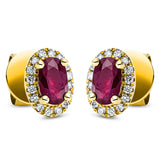 Ohrstecker 18 kt GG, 32 Brill. 0,10 ct, TW-si, 2 Rubine 0,56 ct rot