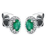 Ohrstecker 18 kt WG, 32 Brill. 0,10 ct, TW-si, 2 Smaragde 0,45 ct grün