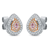 Ohrstecker 18 kt WG+RG, 44 Brill. 0,17 ct, TW-si, 2 Tropfen 0,16 ct, pink, 28 Brill. 0,07 ct, pink
