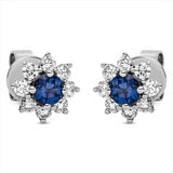 Ohrstecker 18 kt WG, 16 Brill. 0,40 ct, TW-si, 2 Saphire 0,42 ct blau