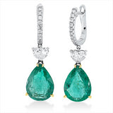 Ohrschmuck 18 kt WG+GG, 20 Brill. 0,36 ct,4 Tropfen 0,96 ct, TW-vsi/si, 2 Smaragde 13,16 ct grün