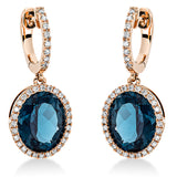 Ohrschmuck 18 kt RG, 72 Brill. 0,32 ct, TW-si, 2 Topase 8,90 ct Lond. blue