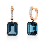 Ohrschmuck 18 kt RG, 12 Brill. 0,27 ct, TW-si, 2 Topase 11,20 ct Lond. blue