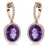 Ohrschmuck 18 kt RG, 72 Brill. 0,36 ct, TW-si, 2 Amethyste 7,10 ct lila