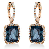 Ohrschmuck 18 kt RG, 64 Brill. 0,26 ct, TW-si, 2 Topase 8,00 ct Lond. blue