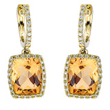 Ohrschmuck 18 kt GG, 64 Brill. 0,26 ct, TW-si, 2 Citrin 6,00 ct gelb