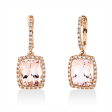 Ohrschmuck 18 kt RG, 64 Brill. 0,26 ct, TW-si, 2 Morganit 6,00 ct pink