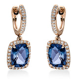 Ohrschmuck 18 kt RG, 92 Brill. 0,33 ct, TW-si, 2 Topase 5,10 ct Lond. blue