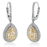 Ohrschmuck 18 kt WG+GG, 70 Brill. 0,47 ct, TW-si, 2 Tropfen 2,06 ct, gelb, 38 Brill. 0,26 ct, gelb