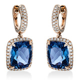 Ohrschmuck 18 kt RG, 116 Brill. 0,51 ct, TW-si, 2 Topase 10,70 ct Lond. blue