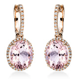 Ohrschmuck 18 kt RG, 78 Brill. 0,28 ct, TW-si, 2 Morganit 6,50 ct pink