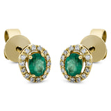 Ohrstecker 18 kt GG, 28 Brill. 0,08 ct, TW-pi, 2 Smaragde 0,29 ct grün