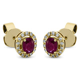 Ohrstecker 18 kt GG, 28 Brill. 0,08 ct, TW-pi, 2 Rubine 0,42 ct rot