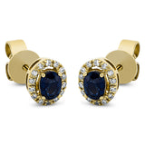 Ohrstecker 18 kt GG, 28 Brill. 0,08 ct, TW-pi, 2 Saphire 0,46 ct blau
