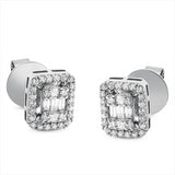 Ohrstecker 18 kt WG, 12 Bag. 0,22 ct, TW-si, 8 Princ. 0,12 ct, TW-si, 104 Brill. 0,46 ct, TW-si