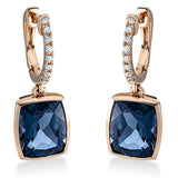 Ohrschmuck 18 kt RG, 16 Brill. 0,10 ct, TW-si, 2 Topase 6,90 ct Lond. blue