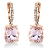 Ohrschmuck 18 kt RG, 16 Brill. 0,10 ct, TW-si, 2 Morganit 6,00 ct rosa