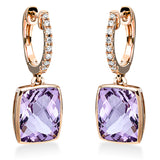 Ohrschmuck 18 kt RG, 16 Brill. 0,11 ct, TW-si, 2 Amethyste 6,10 ct lila