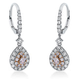 Ohrschmuck 18 kt WG+RG, 42 Brill. 0,67 ct, TW-si, 2 Tropfen 0,15 ct, pink, 18 Brill. 0,30 ct, pink