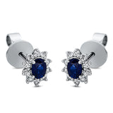Ohrstecker 18 kt WG, 20 Brill. 0,18 ct, TW-si, 2 Saphire 0,44 ct blau