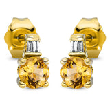 Ohrstecker 18 kt GG, 4 Bag. 0,03 ct, TW-si, 2 Citrin 0,46 ct gelb