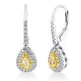 Ohrschmuck 18 kt WG+GG, 52 Brill. 0,30 ct, TW-si, 2 Tropfen 0,33 ct, gelb, 26 Brill. 0,13 ct, gelb