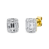 Ohrstecker 18 kt GG, Fassung rhodiniert, 10 Bag. 0,36 ct, TW-si, 8 Brill. 0,11 ct, TW-si