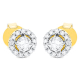 Ohrstecker 18 kt GG, Fassung rhodiniert, 2 Brill. 0,34 ct, TW-si, 26 Brill. 0,19 ct, TW-si