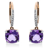 Ohrschmuck 18 kt RG, Fassung rhodiniert, 14 Brill. 0,14 ct, TW-si, 2 Amethyste 4,07 ct lila