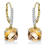 Ohrschmuck 18 kt GG, Fassung rhodiniert, 14 Brill. 0,13 ct, TW-si, 2 Citrin 4,22 ct gelb