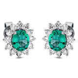 Ohrstecker 18 kt WG, 24 Brill. 0,63 ct, F-vsi/si, 2 Smaragde 0,99 ct grün
