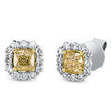 Ohrstecker 18 kt WG+GG, GIA 2pcs, 1 Cushion 0,50 ct, gelb-i1, 1 Cushion 0,51 ct, gelb-i1, 24 Brill. 0,52 ct, TW-pi
