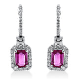 Ohrschmuck 18 kt WG, 2 Bag. 0,23 ct, TW-vsi, 62 Brill. 0,47 ct, TW-si, 2 Rubine 2,00 ct rot