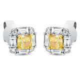 Ohrstecker 18 kt WG+GG, 8 Bag. 0,48 ct, TW-si, 8 Brill. 0,17 ct, TW-si, 2 Cushion 0,74 ct, gelb