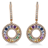 Ohrschmuck 18 kt RG, 142 Brill. 0,45 ct, TW-si, 26 Saphire 1,01 ct multicolor, 2 Tsavorith 0,08 ct grün
