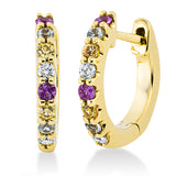 Creolen 18 kt GG, 4 Brill. 0,08 ct, TW-si, 12 Saphire 0,33 ct fancy