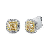 Ohrstecker 18 kt WG+GG, 48 Brill. 0,22 ct, TW-si, 2 Cushion 1,01 ct, gelb, 32 Brill. 0,16 ct, gelb