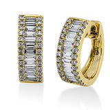 Creolen 18 kt GG, 26 Bag. 0,45 ct, E-vsi, 52 Brill. 0,19 ct, TW-si