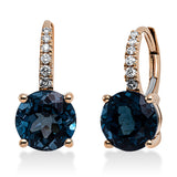 Ohrschmuck 18 kt RG, 12 Brill. 0,15 ct, TW-si, 2 Topase 5,37 ct Lond. blue