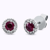 Ohrstecker 18 kt WG, 24 Brill. 0,24 ct, TW-si, 2 Rubine 0,64 ct rot