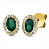 Ohrstecker 18 kt GG, 32 Brill. 0,14 ct, TW-si, 2 Smaragde 0,81 ct grün