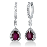 Ohrschmuck 18 kt WG, 56 Brill. 0,46 ct, TW-si, 2 Brill. 0,10 ct, TW-si, 2 Rubine 1,38 ct rot
