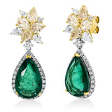 Ohrschmuck 18 kt,6 Tropfen 0,62 ct,58 Brill.0,77 ct, TW-si, 8 Tropfen 2,56 ct, gelb, 2 Sma 9,09 ct grün