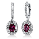 Ohrschmuck 18 kt WG, 68 Brill. 1,07 ct, TW-si, 2 Rubine 0,97 ct rot