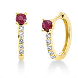 Creolen 18 kt GG, 10 Brill. 0,12 ct, W-si, 2 Rubine 0,21 ct rot