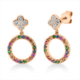 Ohrstecker 18 kt RG, 8 Brill. 0,21 ct, TW-si, 2 Brill. 0,01 ct, 8 Tsav 0,08 ct, 32 Saphire 0,35 ct multicolor